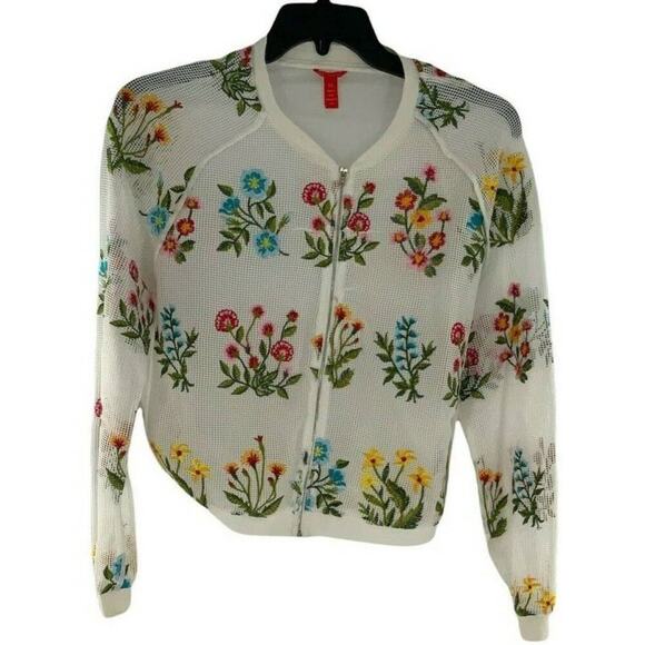 Chelsea & Violet Mesh Jacket Womens XL Knit Floral Embroidered Zipper Cropped - Picture 4 of 8